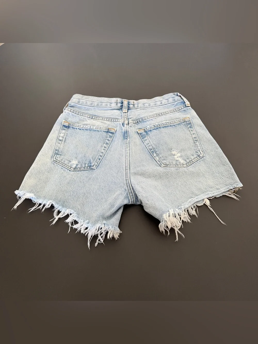 AGOLDE Parker Long Light Wash Distressed High-Rise Denim Shorts